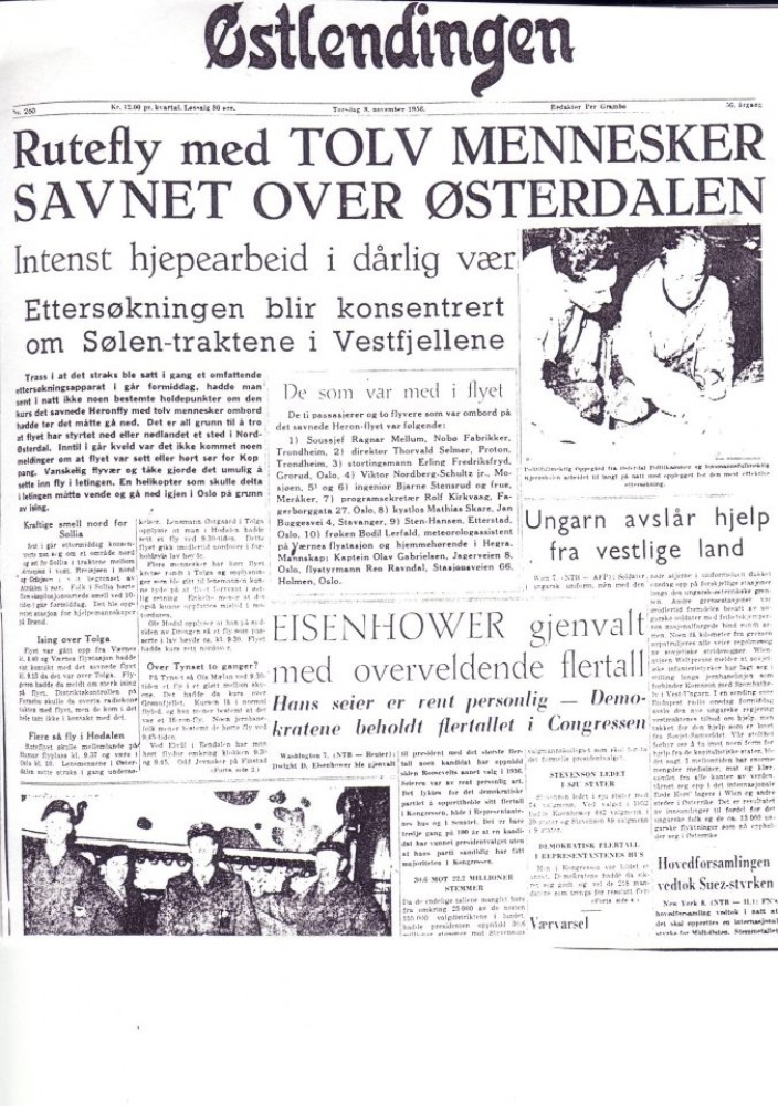  faksimle av forsida Østlendingen 8 nov-56