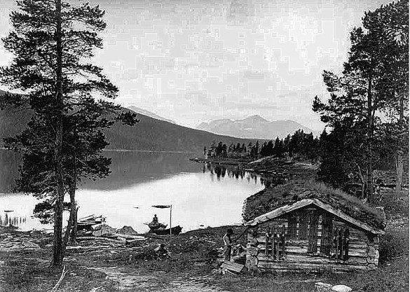 Anton E. Brænd drev eget næringsfiske fra nøstret ved Atnsjøen.  (Foto: Axel Lindahl, utgitt av Rich. Andvord, 1892)