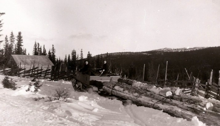 Bilde av tømmerkjøring  på Mokjølen. Foto Ambros Sollid