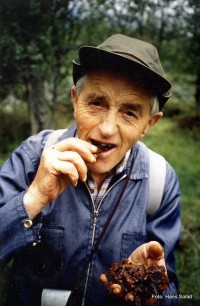 Halldor Nyeggen prøvesaker på myrmalm. Foto Hans Sollid