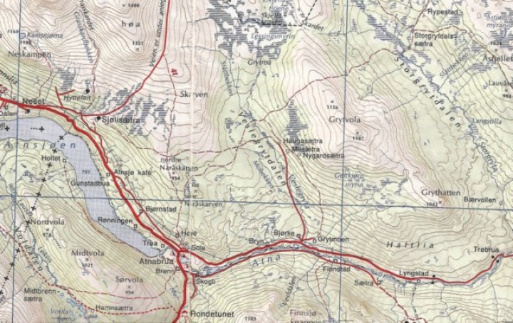 Kart over Vesl-Grytdalen