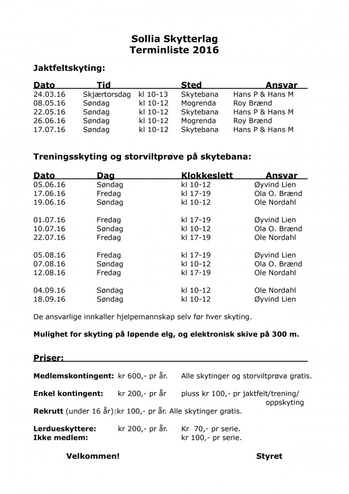 terminliste skyting