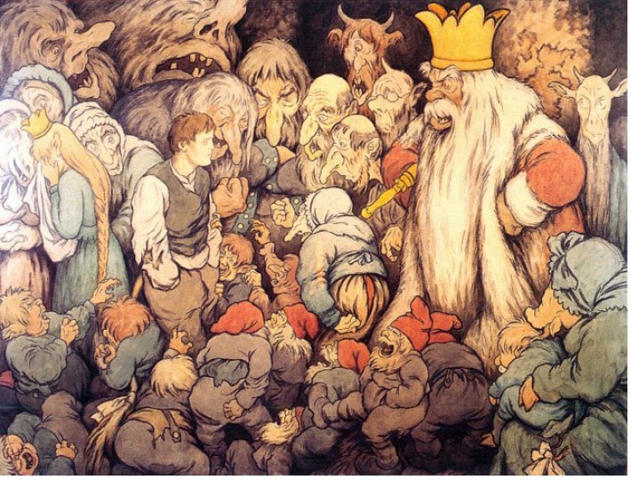 Peer Gynt i Ddovregubbens hall. Th. Kittelsen 1913