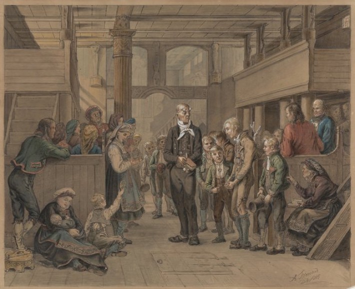  Katekisasjon, 1845, av Adolph  Tidemand 
